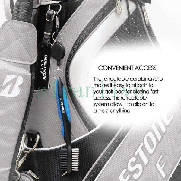 Planet Gates Golf Brush and Club Groove Cleaner 2 Ft Retractable Zip-line Extension Cord and Clip Aluminum Carabiner Lightweight and Stylis