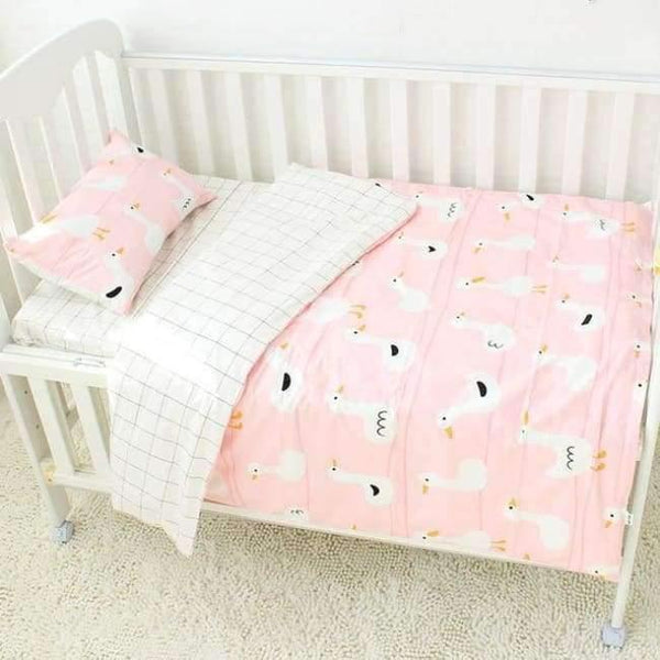 Planet Gates Goose 3 Pcs Baby Bedding Set For Girls Pure Cotton Woven Cartoon Crib Bed Linen For Children Include Duvet Cover Flat Sheet Pillowcase