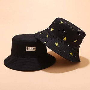 Planet Gates goose black Panama Bucket Hat Men Women Summer Bucket Cap Banana Print Yellow Hat Bob Hat Hip Hop Gorros Fishing Fisherman Hat