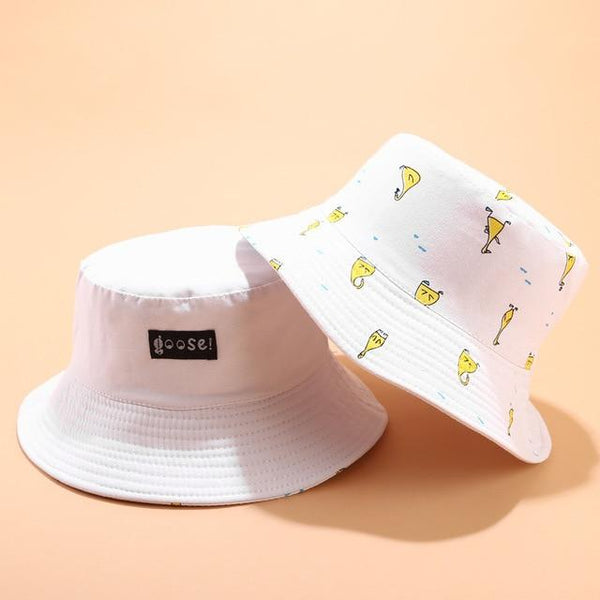 Planet Gates goose white Panama Bucket Hat Men Women Summer Bucket Cap Banana Print Yellow Hat Bob Hat Hip Hop Gorros Fishing Fisherman Hat