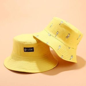 Planet Gates goose yellow Panama Bucket Hat Men Women Summer Bucket Cap Banana Print Yellow Hat Bob Hat Hip Hop Gorros Fishing Fisherman Hat