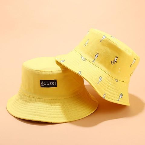 Planet Gates goose yellow Panama Bucket Hat Men Women Summer Bucket Cap Banana Print Yellow Hat Bob Hat Hip Hop Gorros Fishing Fisherman Hat