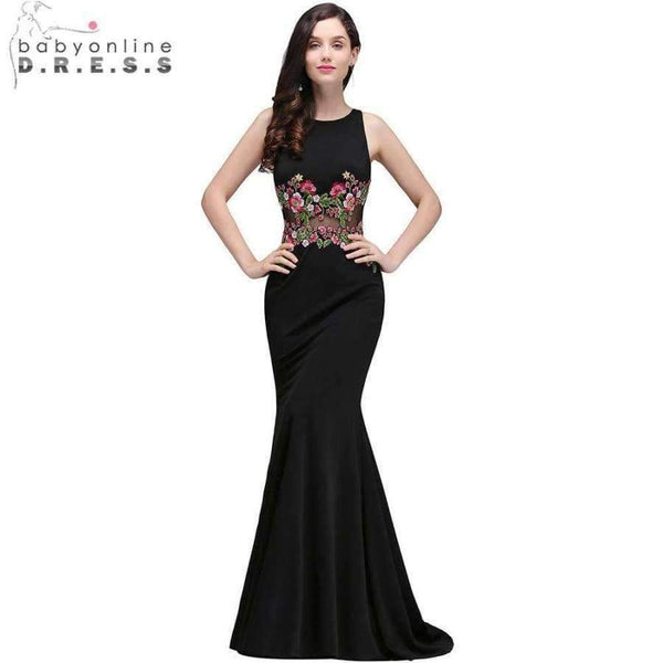 Planet Gates Gorgeous Black Embroidery Flower Mermaid Evening Dresses 2017 Formal Party Dresses Sleeveless vestido de festa