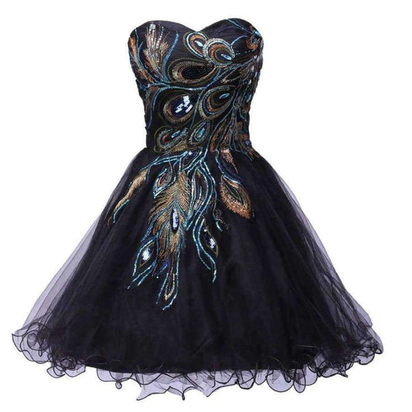 Planet Gates Gowms Embroidery Peacock Cocktail Dress Black White Party Gown Short Cocktail Dresses Prom Dress 2017 C4975