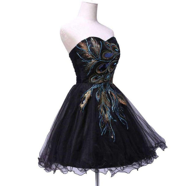 Planet Gates Gowms Embroidery Peacock Cocktail Dress Black White Party Gown Short Cocktail Dresses Prom Dress 2017 C4975