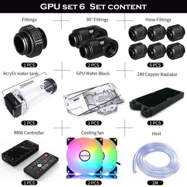 Planet Gates GPU(Black) PC Split Water Cooling Kit Soft Tube,CPU+GPU Cooler Hose Set,Block+Pump Reservoir +Radiator+Fitting+Tube+Fans+Controller