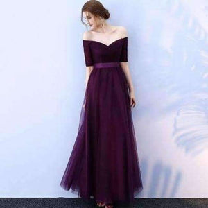 Planet Gates grape / 2 Black Purple Red Gray Cheap Bridesmaid Dresses A-Line Off the Shoulder Half Sleeve Wedding party dress SW0035