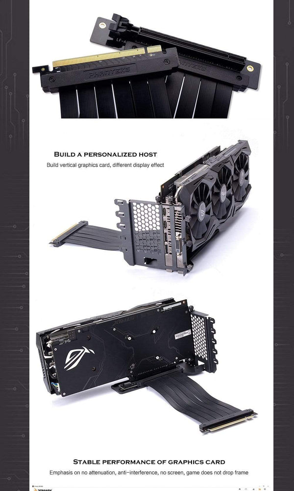 Planet Gates Graphics Card Vertical Support GPU Bracket Kit, 7 PCI Slots For 7 PCI PC Chassis Case. Holder + PCI-E 16 Extenstion Riser Cable