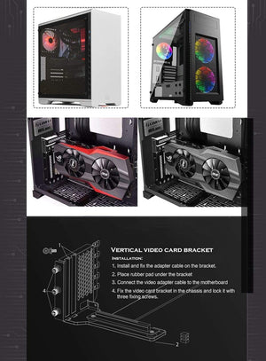 Planet Gates Graphics Card Vertical Support GPU Bracket Kit, 7 PCI Slots For 7 PCI PC Chassis Case. Holder + PCI-E 16 Extenstion Riser Cable