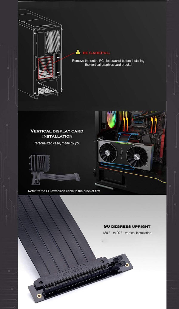 Planet Gates Graphics Card Vertical Support GPU Bracket Kit, 7 PCI Slots For 7 PCI PC Chassis Case. Holder + PCI-E 16 Extenstion Riser Cable