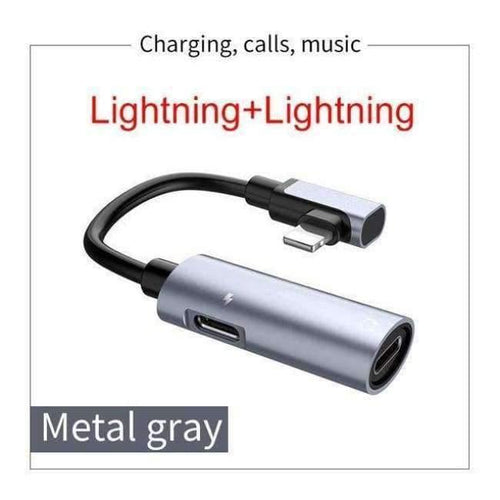 Planet Gates gray 1 Audio Cable for Apple plug 2in1 Fast Charging 3.5mm Audio Converter Adapter for iPhone X XS Max XR 8 Headphone Support MIC