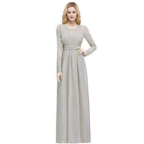 Planet Gates Gray / 10 Demoiselle D'honneur Multi-Colors Long Sleeve Lace Bridesmaid Dresses 2018 Charming Chiffon Wedding Party Dresses Long