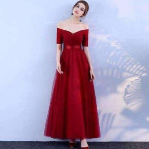 Planet Gates Gray / 2 Black Purple Red Gray Cheap Bridesmaid Dresses A-Line Off the Shoulder Half Sleeve Wedding party dress SW0035