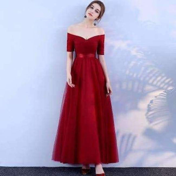 Planet Gates Gray / 2 Black Purple Red Gray Cheap Bridesmaid Dresses A-Line Off the Shoulder Half Sleeve Wedding party dress SW0035