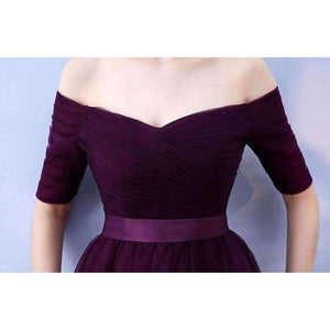 Planet Gates Gray / 2 Black Purple Red Gray Cheap Bridesmaid Dresses A-Line Off the Shoulder Half Sleeve Wedding party dress SW0035