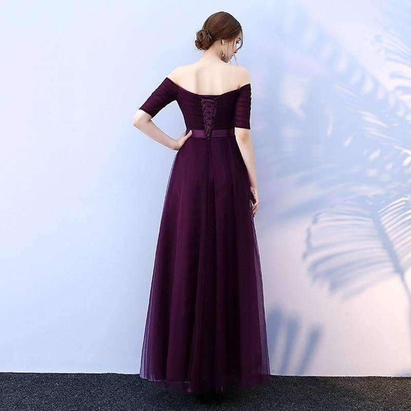 Planet Gates Gray / 2 Black Purple Red Gray Cheap Bridesmaid Dresses A-Line Off the Shoulder Half Sleeve Wedding party dress SW0035
