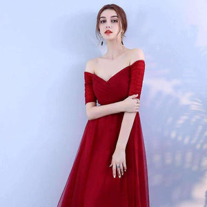 Planet Gates Gray / 2 Black Purple Red Gray Cheap Bridesmaid Dresses A-Line Off the Shoulder Half Sleeve Wedding party dress SW0035