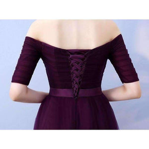 Planet Gates Gray / 2 Black Purple Red Gray Cheap Bridesmaid Dresses A-Line Off the Shoulder Half Sleeve Wedding party dress SW0035
