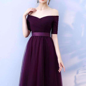 Planet Gates Gray / 2 Black Purple Red Gray Cheap Bridesmaid Dresses A-Line Off the Shoulder Half Sleeve Wedding party dress SW0035