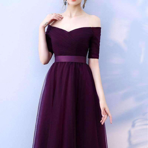 Planet Gates Gray / 2 Black Purple Red Gray Cheap Bridesmaid Dresses A-Line Off the Shoulder Half Sleeve Wedding party dress SW0035