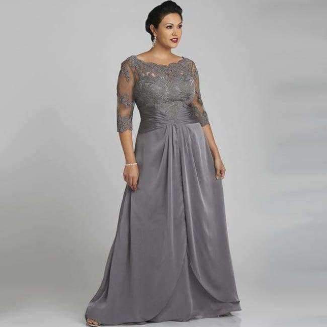 Planet Gates Beige / 2 Evening Dresses Scoop With Lace Three Quarter Sleeve Grey Long Chiffon Vestido De Noche Free Shipping
