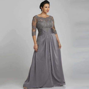 Planet Gates Gray / 2 Evening Dresses Scoop With Lace Three Quarter Sleeve Grey Long Chiffon Vestido De Noche Free Shipping
