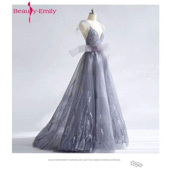 Planet Gates Gray / 2 Long Evening Dresses 2018 V-Neck A-line Sleeveless Backless Bride Dresses Formal Occasion Party Prom Dresses