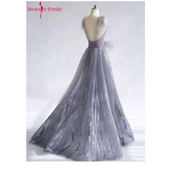 Planet Gates Gray / 2 Long Evening Dresses 2018 V-Neck A-line Sleeveless Backless Bride Dresses Formal Occasion Party Prom Dresses