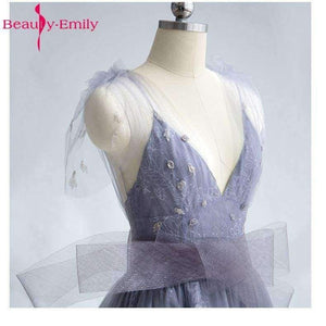 Planet Gates Gray / 2 Long Evening Dresses 2018 V-Neck A-line Sleeveless Backless Bride Dresses Formal Occasion Party Prom Dresses