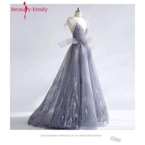 Planet Gates Gray / 2 Long Evening Dresses 2018 V-Neck A-line Sleeveless Backless Bride Dresses Formal Occasion Party Prom Dresses