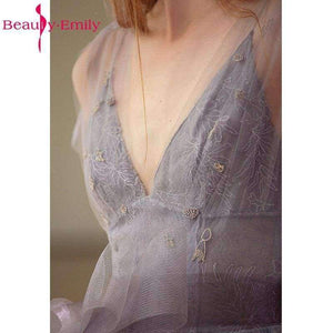 Planet Gates Gray / 2 Long Evening Dresses 2018 V-Neck A-line Sleeveless Backless Bride Dresses Formal Occasion Party Prom Dresses