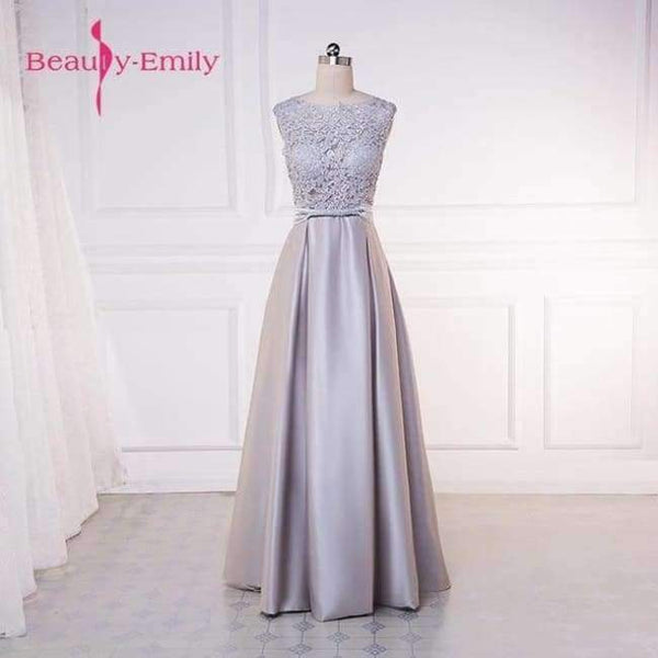 Long Lace Dark Pink Evening Dresses 2018 A-line Floor-Length Formal Party Prom Dresses O-neck Sleeveless Bow