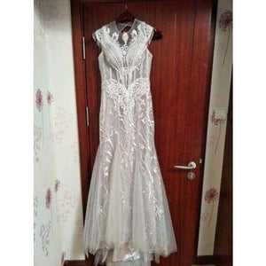 Planet Gates Gray / 2 Luxury crystals Tassels cap sleeves sexy beaded illusion neckline design mermaid evening dress xj01980