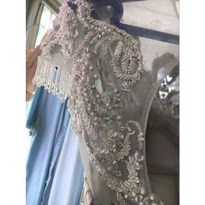 Planet Gates Gray / 2 Luxury crystals Tassels cap sleeves sexy beaded illusion neckline design mermaid evening dress xj01980