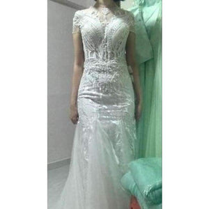 Planet Gates Gray / 2 Luxury crystals Tassels cap sleeves sexy beaded illusion neckline design mermaid evening dress xj01980