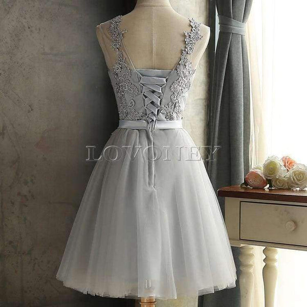 Planet Gates Gray / 2 Robe Cocktail Party Dress 2017 Elegant Backless Short Cocktail Dresses Adjustable Lace Up Back Prom Dress CH604B