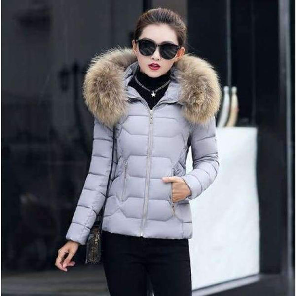 Planet Gates gray 2 / S New Fashion Winter Jacket Women Fake Raccoon Fur Collar Winter Coat Women Parkas Warm Down Jacket Female outerwear