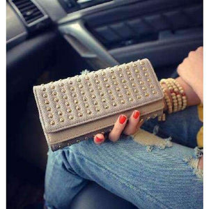 Planet Gates gray 2018 Summer new rivets fashion twists and turns wallet big wild PU leather coin long wallet Y026