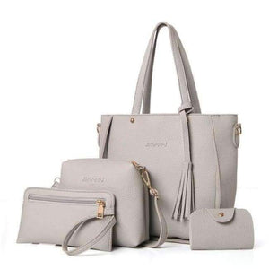 Planet Gates gray / (20cm<Max Length<30cm) Women Bag Set Top-Handle Big Capacity Female Tassel Handbag Fashion Shoulder Bag Purse Ladies PU Leather Crossbody Bag