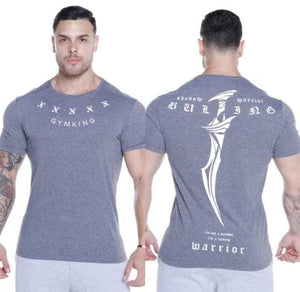 Men Gym T-shirt Fitness Bodybuilding Short Sleeve Cotton T Shirt Muscle Man Summer Casual Fashion Print Slim Tee Tops Clothing
