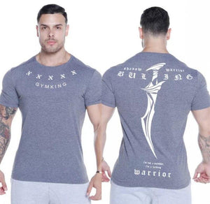 Men Summer Gyms Fitness Workout T-shirt Short Sleeve Cotton Slim T Shirt Male Casual Fashion O-Neck Print Tee Tops Clothing