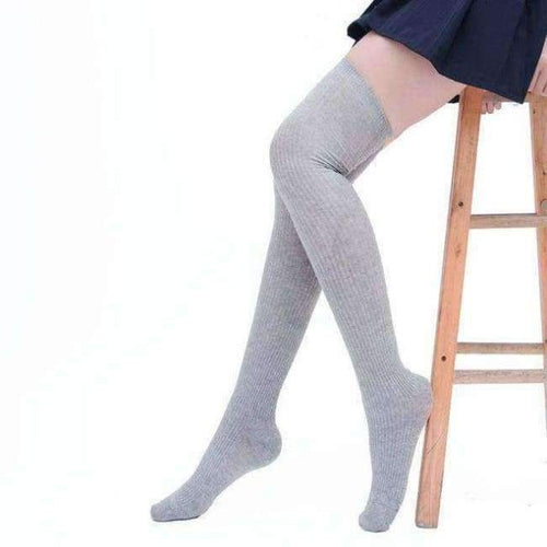 Planet Gates Gray 2pairs Winter Women Thigh High Over Knee High Socks for Ladies Girls Fabric Knitted Stocking Crochet Long Socks Hosiery Medias