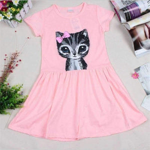 Planet Gates Gray / 2T Summer girl dress cat print grey baby girl dress children clothing children dress 0-8years kids dresses