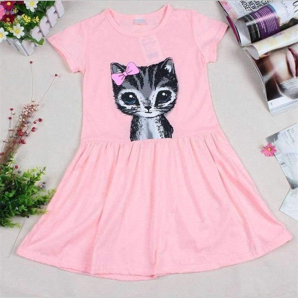 Planet Gates Gray / 2T Summer girl dress cat print grey baby girl dress children clothing children dress 0-8years kids dresses