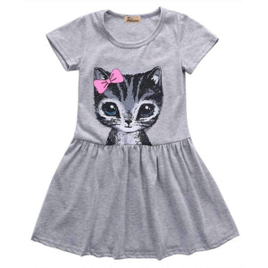 Planet Gates Gray / 2T Summer girl dress cat print grey baby girl dress children clothing children dress 0-8years kids dresses
