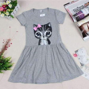 Planet Gates Gray / 2T Summer girl dress cat print grey baby girl dress children clothing children dress 0-8years kids dresses