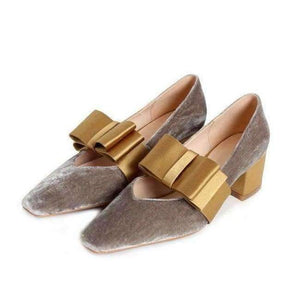 Planet Gates gray / 3.5 Boussac Vintage Velvet Women Pumps High Heels Square Toe Bowtie Women Heels Chic Party Shoes Women SWC0109