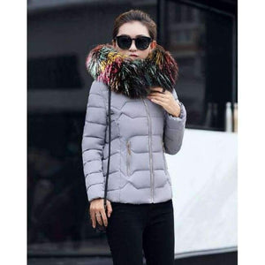 Planet Gates gray 3 / S New Fashion Winter Jacket Women Fake Raccoon Fur Collar Winter Coat Women Parkas Warm Down Jacket Female outerwear