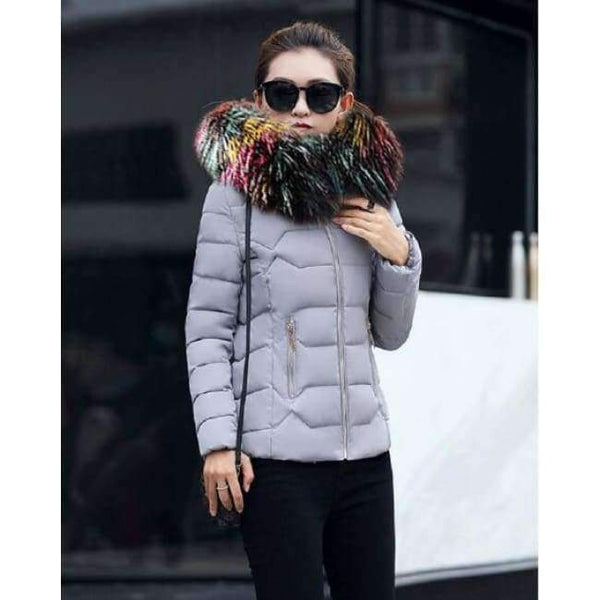 Planet Gates gray 3 / S New Fashion Winter Jacket Women Fake Raccoon Fur Collar Winter Coat Women Parkas Warm Down Jacket Female outerwear