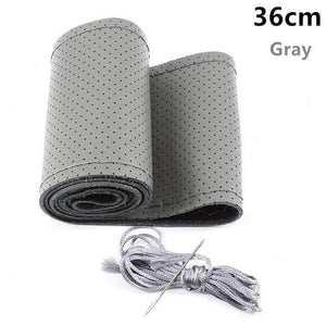 Planet Gates gray 36 Genuine Leather Car Steering Wheel Cover Soft Anti slip 100% Cowhide Braid With Needles Thread 36 38 40 cm Size